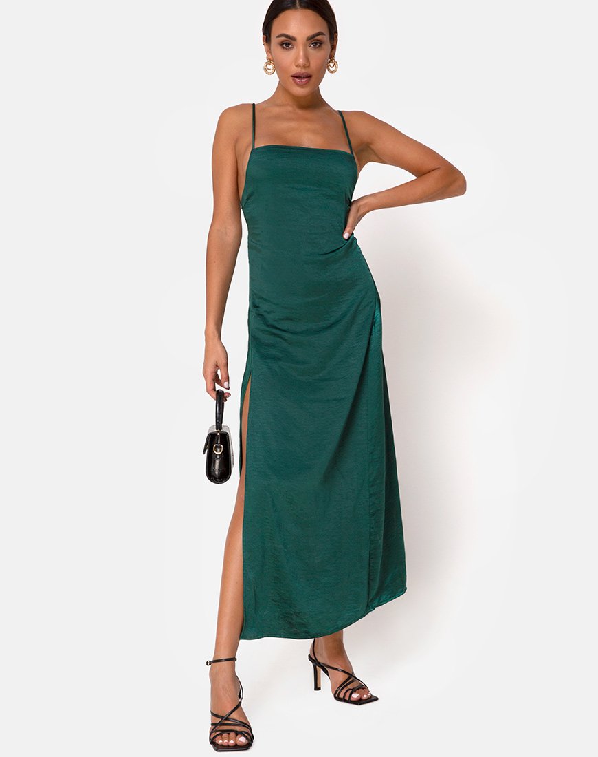 Image of Bonita Maxikleid aus Satin Waldgrün