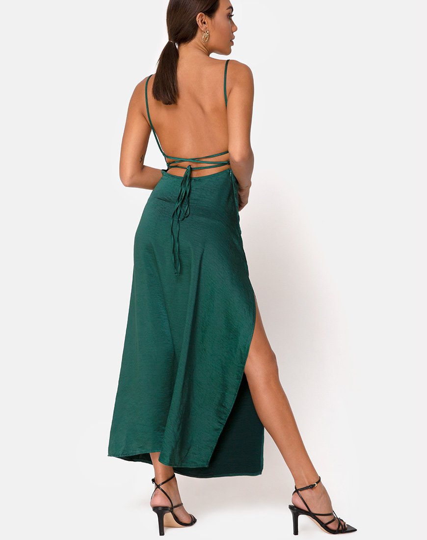 Image of Bonita Maxikleid aus Satin Waldgrün