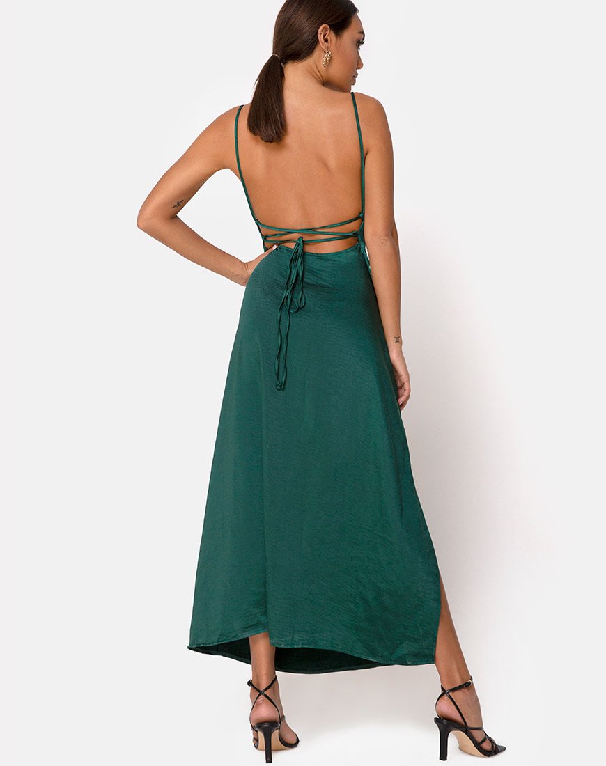 Bonita Maxikleid aus Satin Waldgrün
