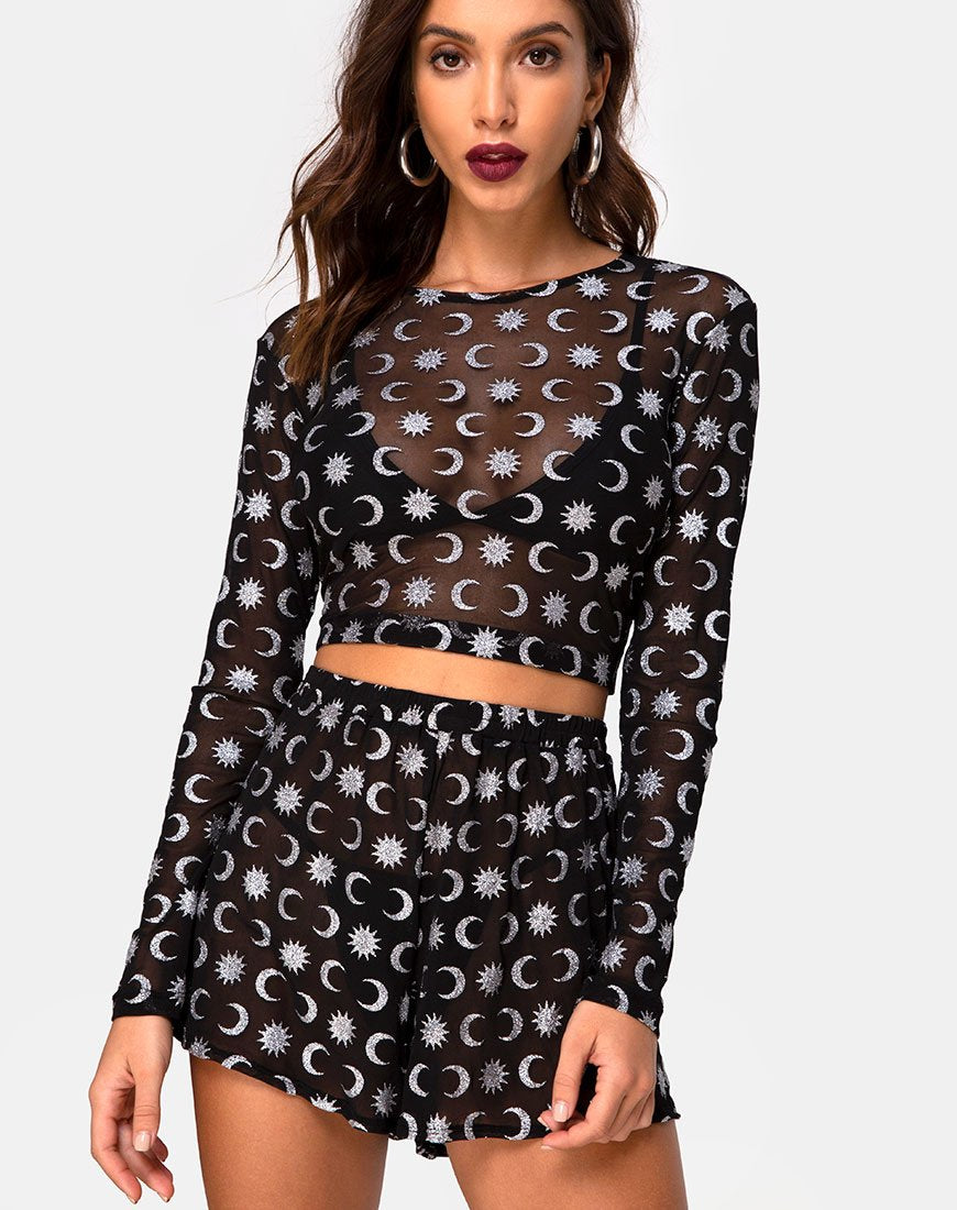 Bonnie Crop Top in Over the Moon Schwarz mit Glitter