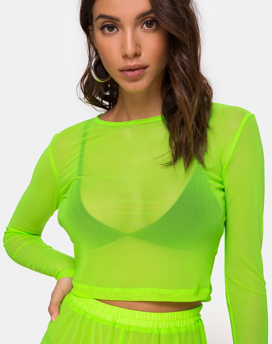 Bonnie Crop Top aus fluorgelbem Netz