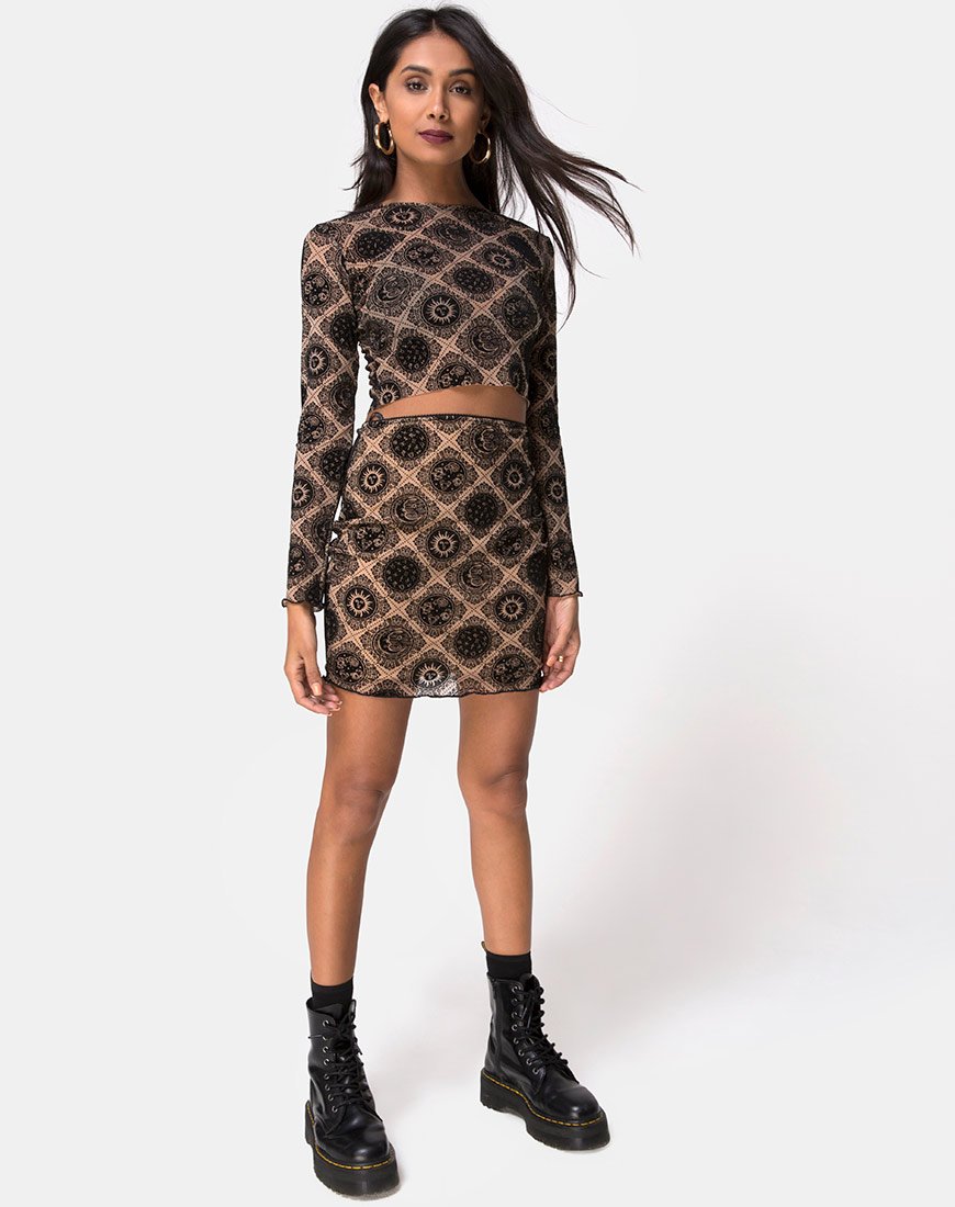 Image of Bonver Top Taupe Netz mit schwarzem Zeichen Flock