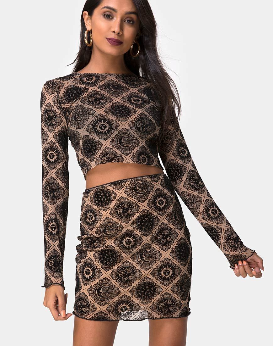 Bonver Top Taupe Netz mit schwarzem Schildflock