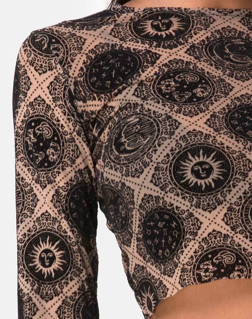 Image of Bonver Top Taupe Netz mit schwarzem Zeichen Flock