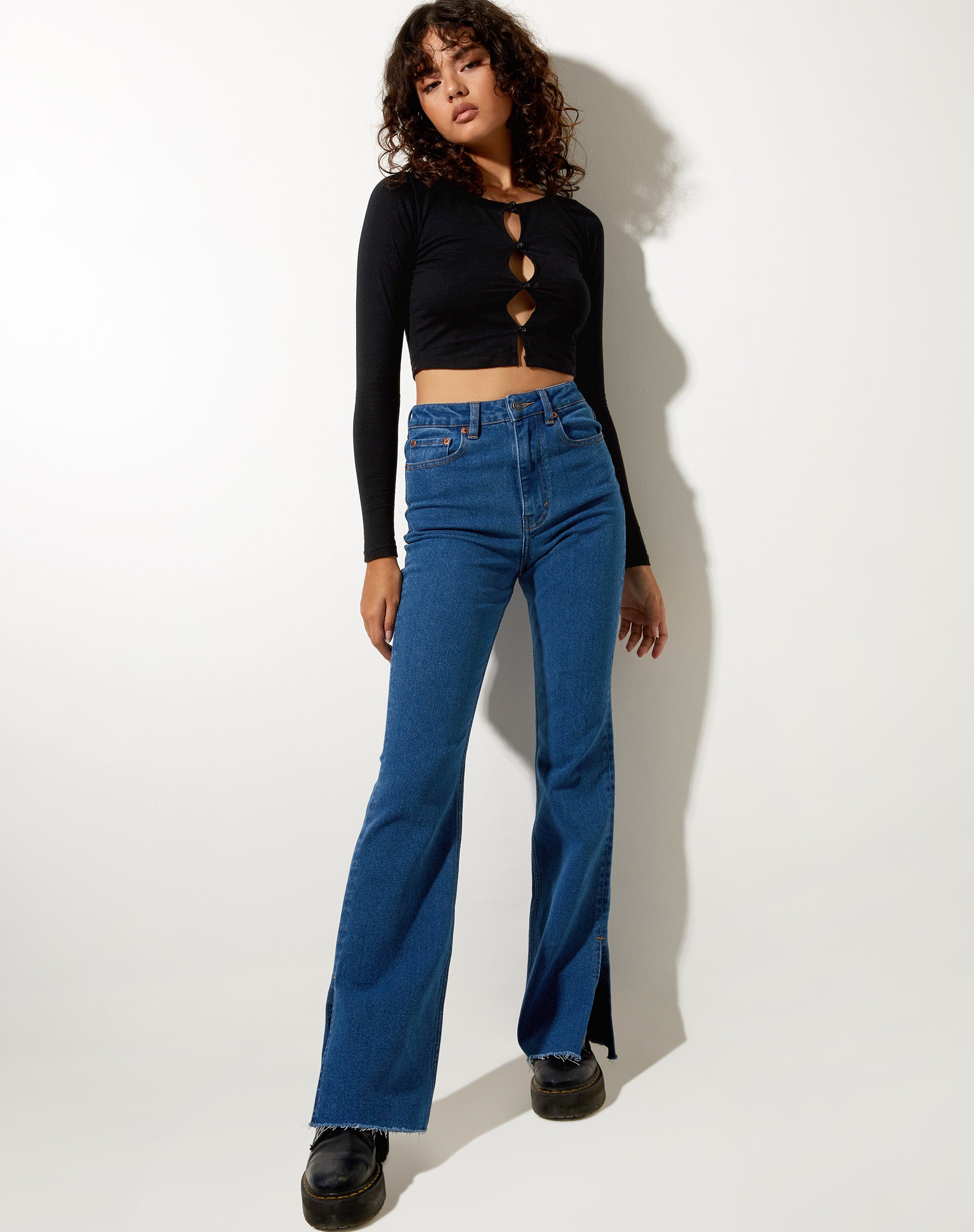 Bild von Split Bootleg Jeans in mittlerer Waschung
