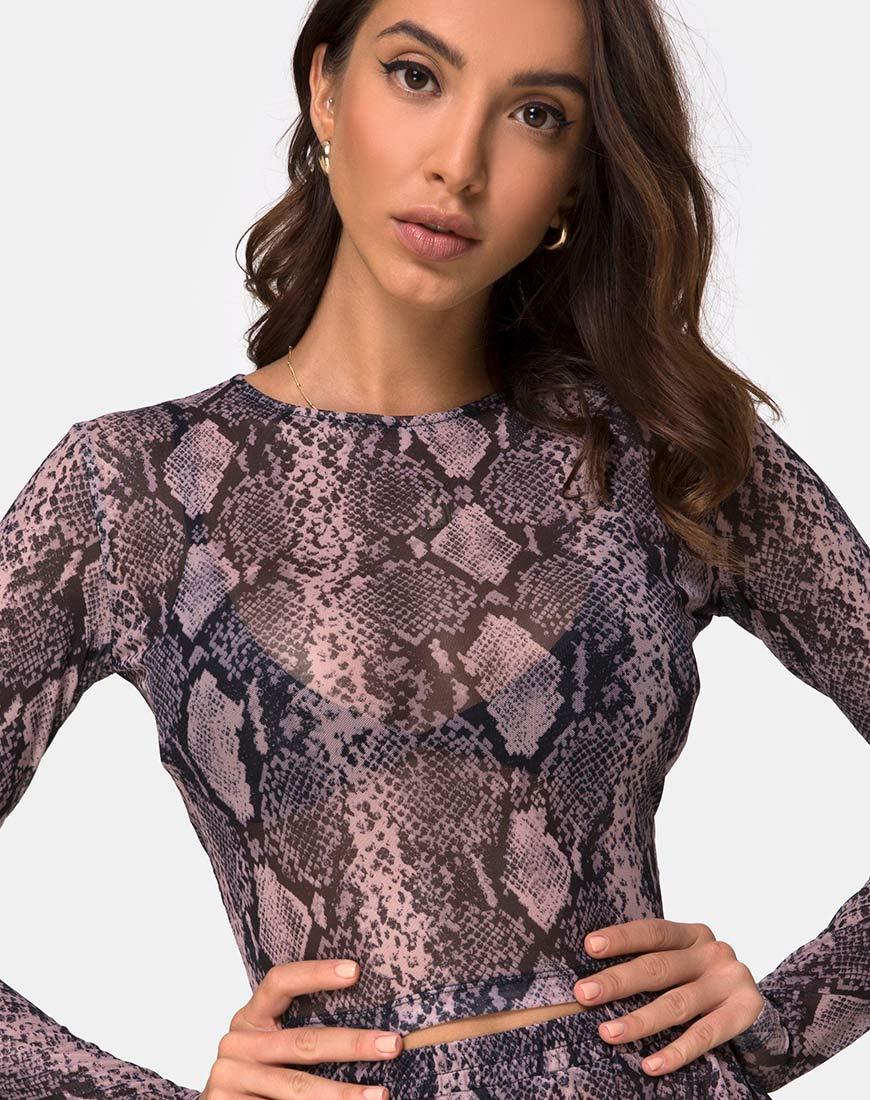 Bonnie Crop Top Netz in Taupe Schlange