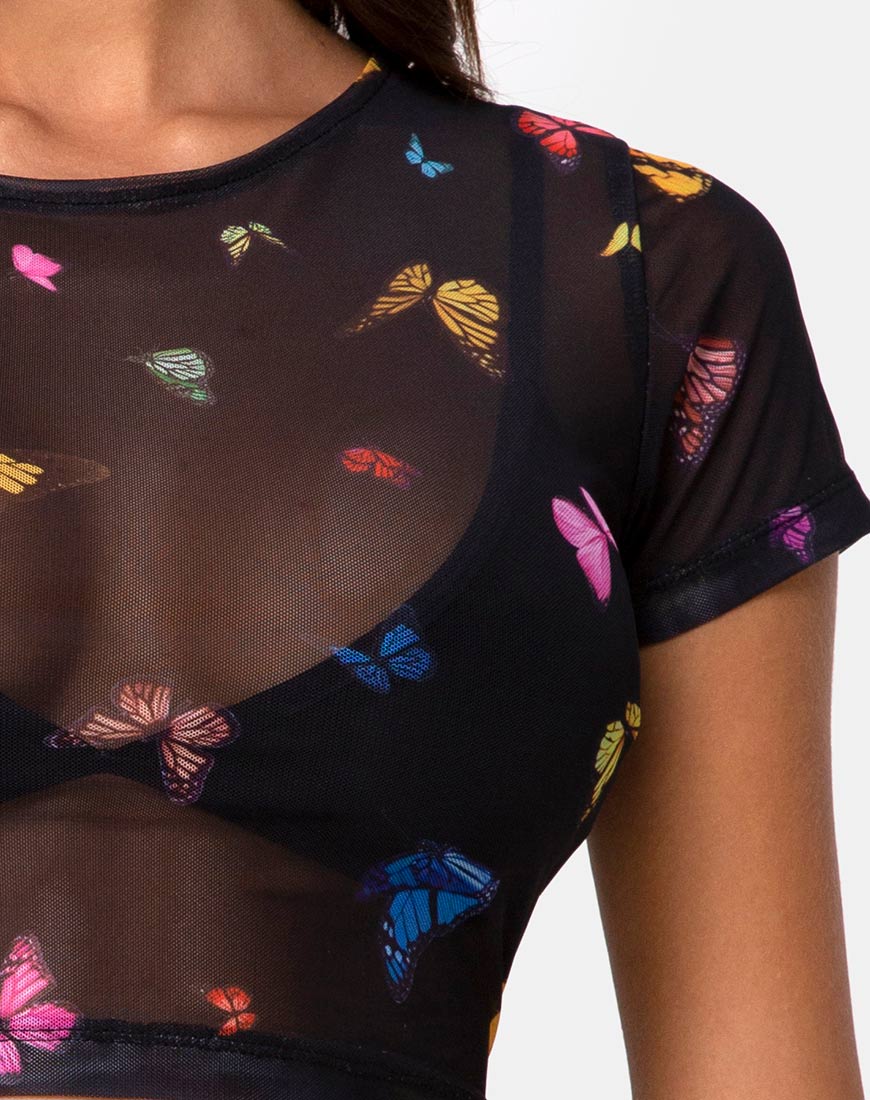 Bild von Tiney Crop Top Tee in Mesh Black Butterfly