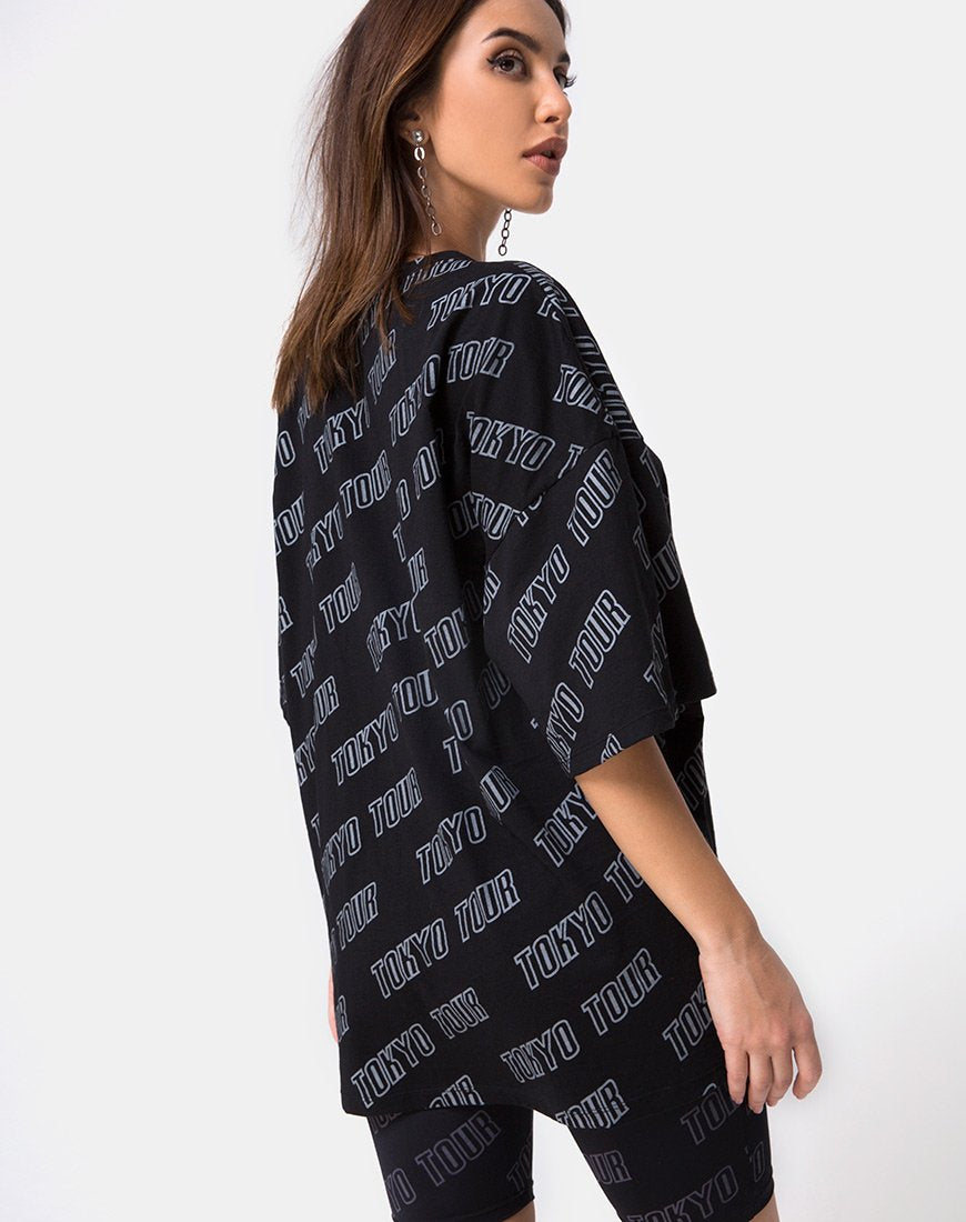 Botec Oversize Tee in Tokio Tour Schwarz