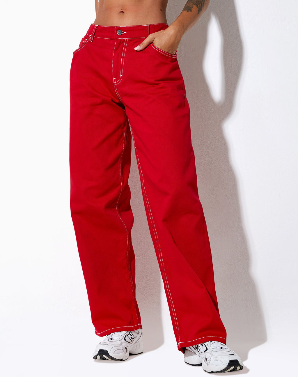 Athene Hose in Racing Rot Weiß Stitch