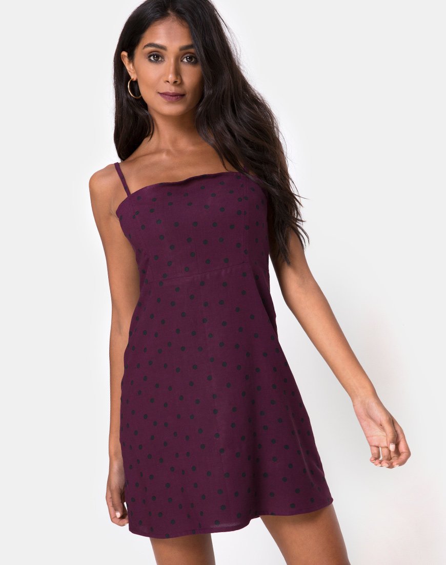 Image of Boyasly Slip Kleid in Skater Polka Wein