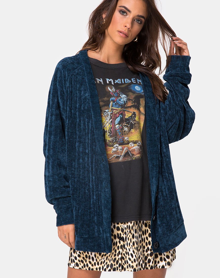 Bild von Boyfriend Strickjacke aus Chenille Blau