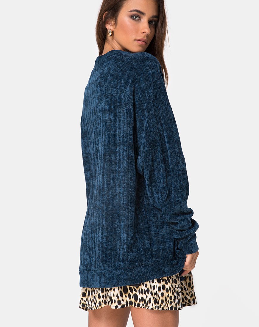 Boyfriend-Strickjacke aus Chenille blau