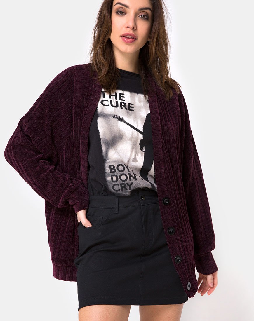 Bild von Boyfriend Strickjacke aus Chenille Pflaume