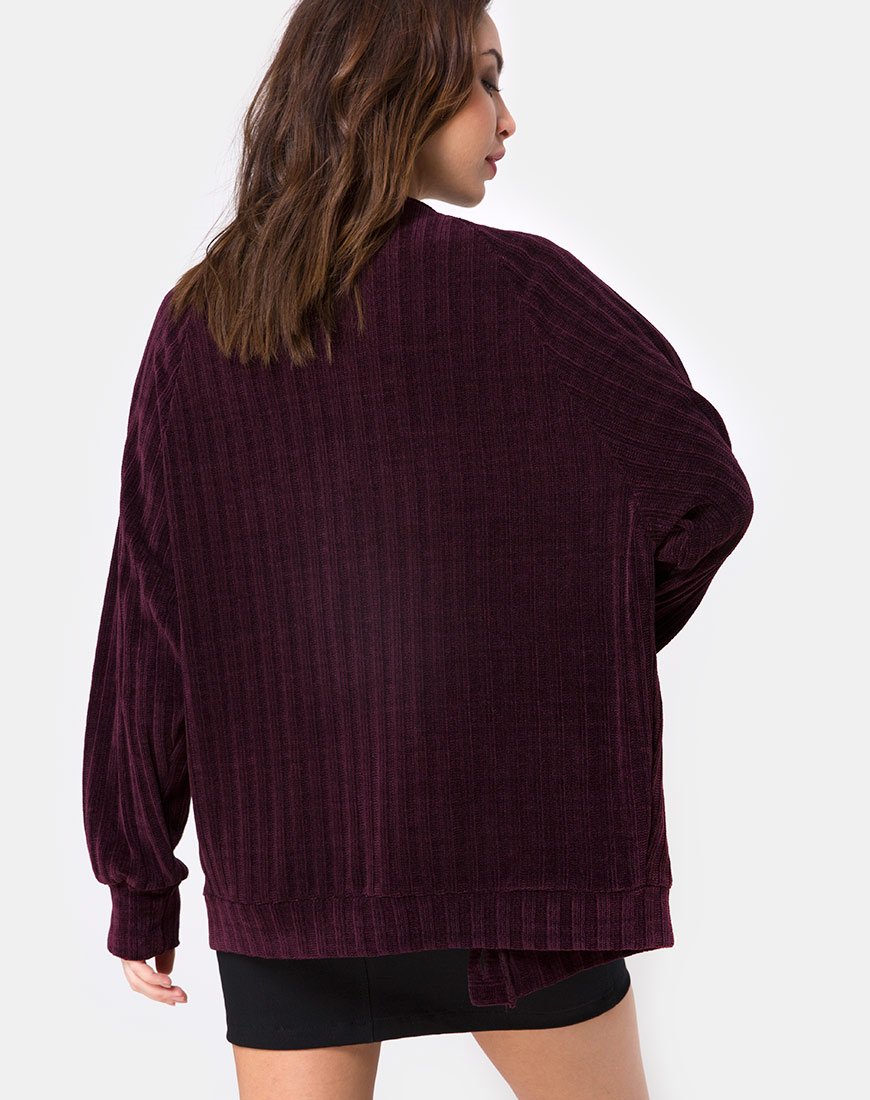 Boyfriend-Strickjacke aus Chenille-Pflaume