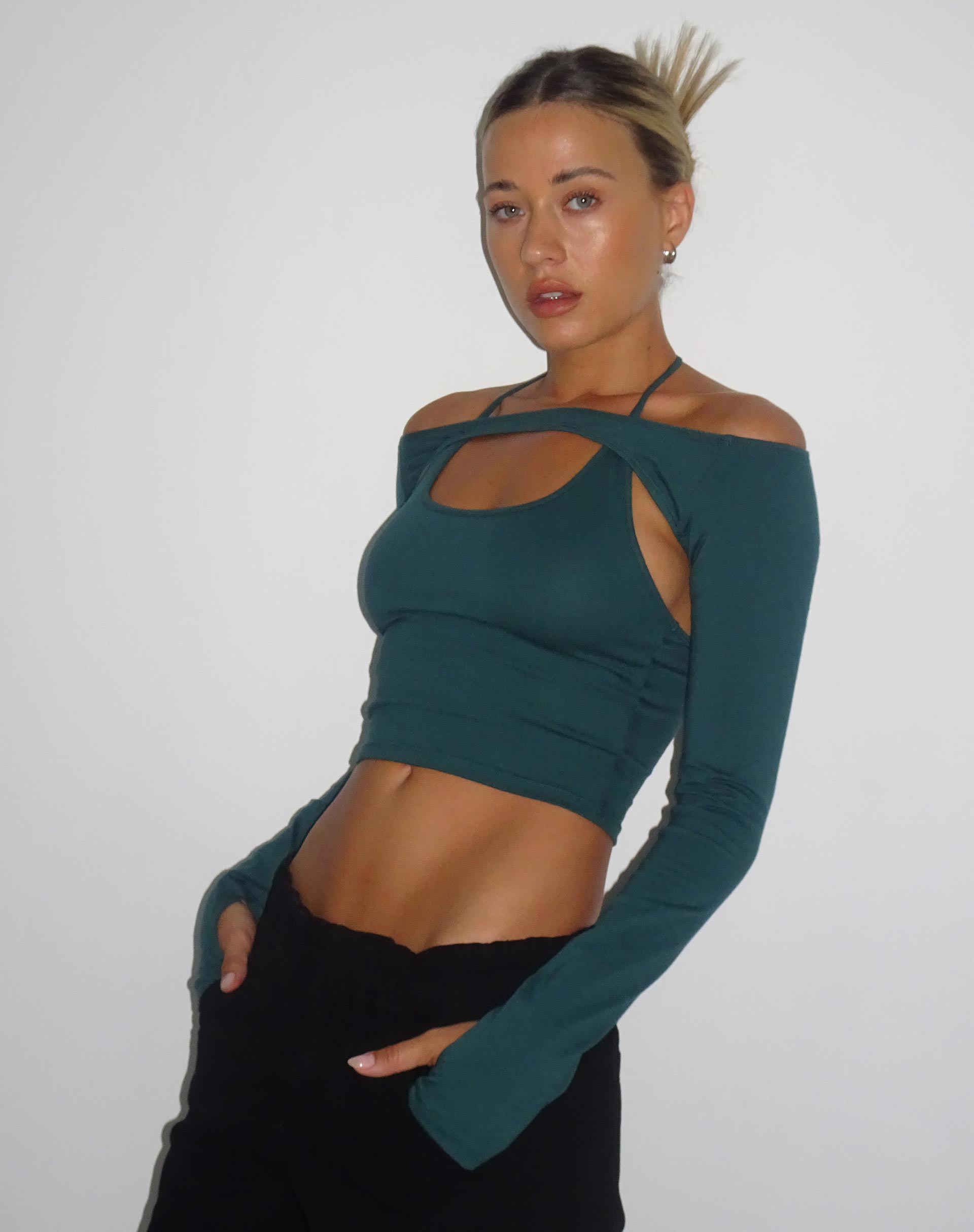 Image of Brandy Langarm-Top in Flaschengrün