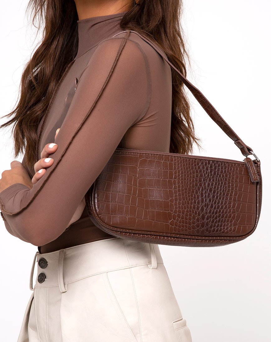 Gigi Umhängetasche in Croc Chocolate
