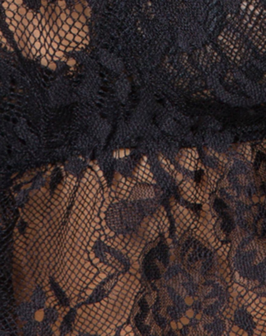 Image of Stacey Crop Top aus floraler Wimpernspitze Schwarz