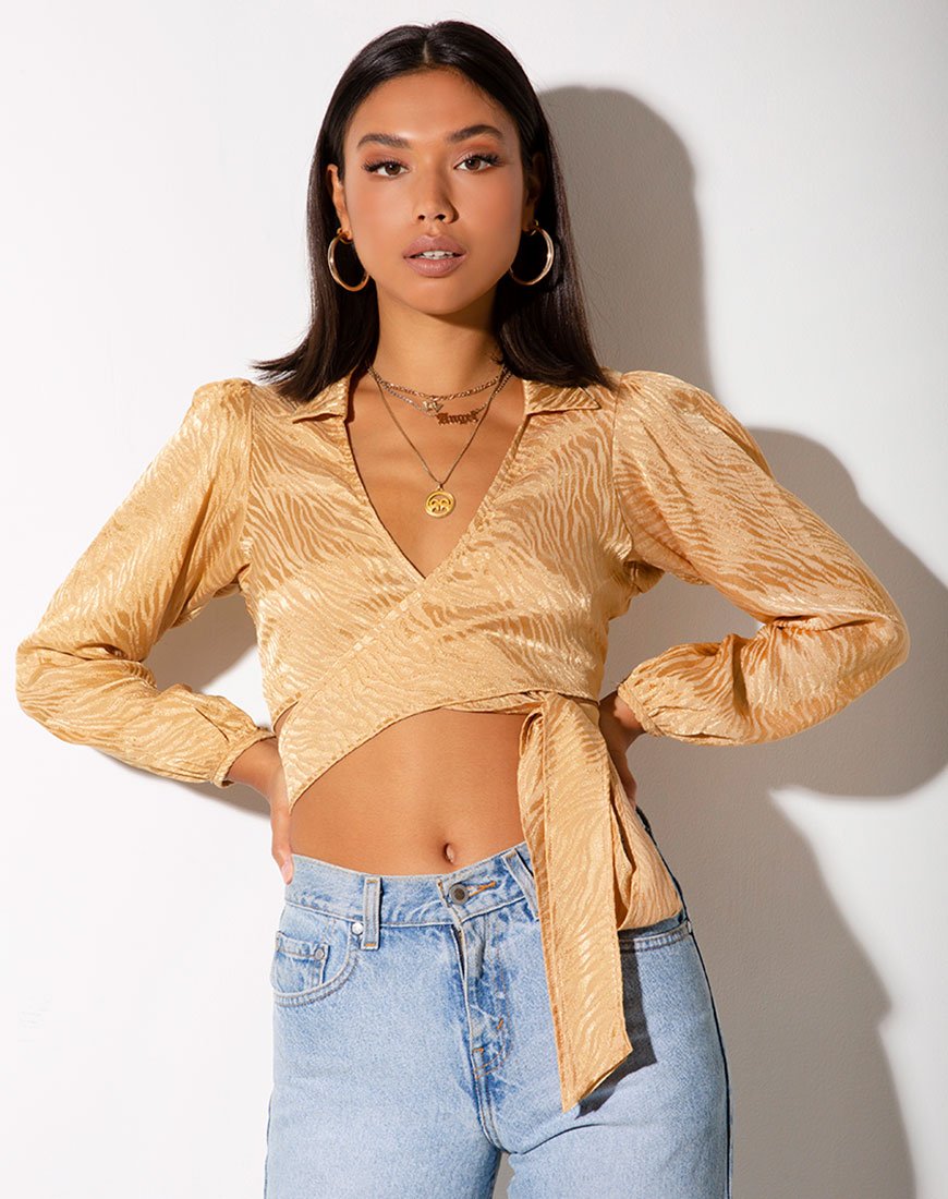 Briza Crop Top aus Satin Zebra Karamell