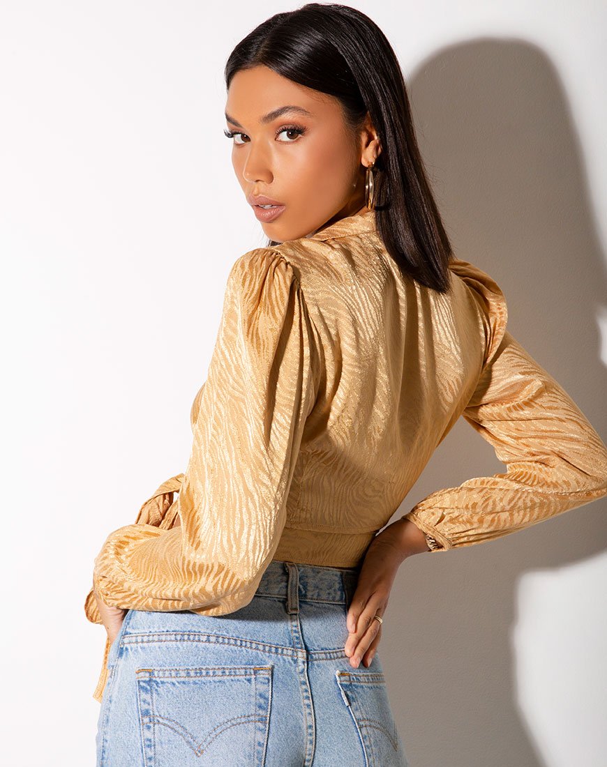 Briza Crop Top aus Satin Zebra Karamell