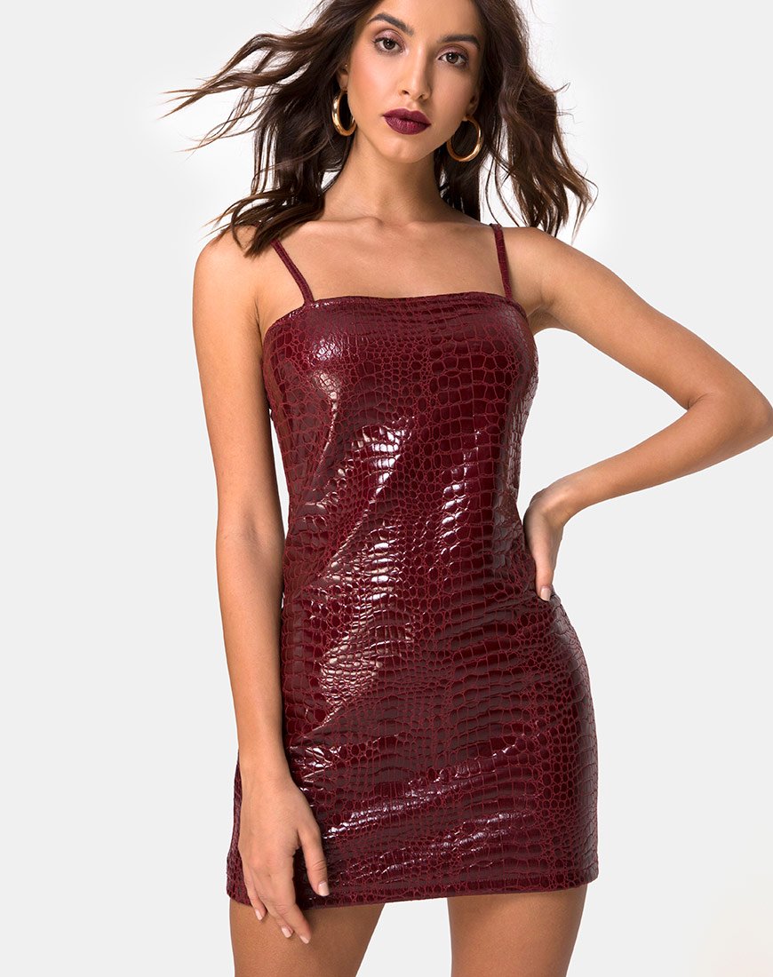 Burmay Kleid aus PU-Kroko Wein