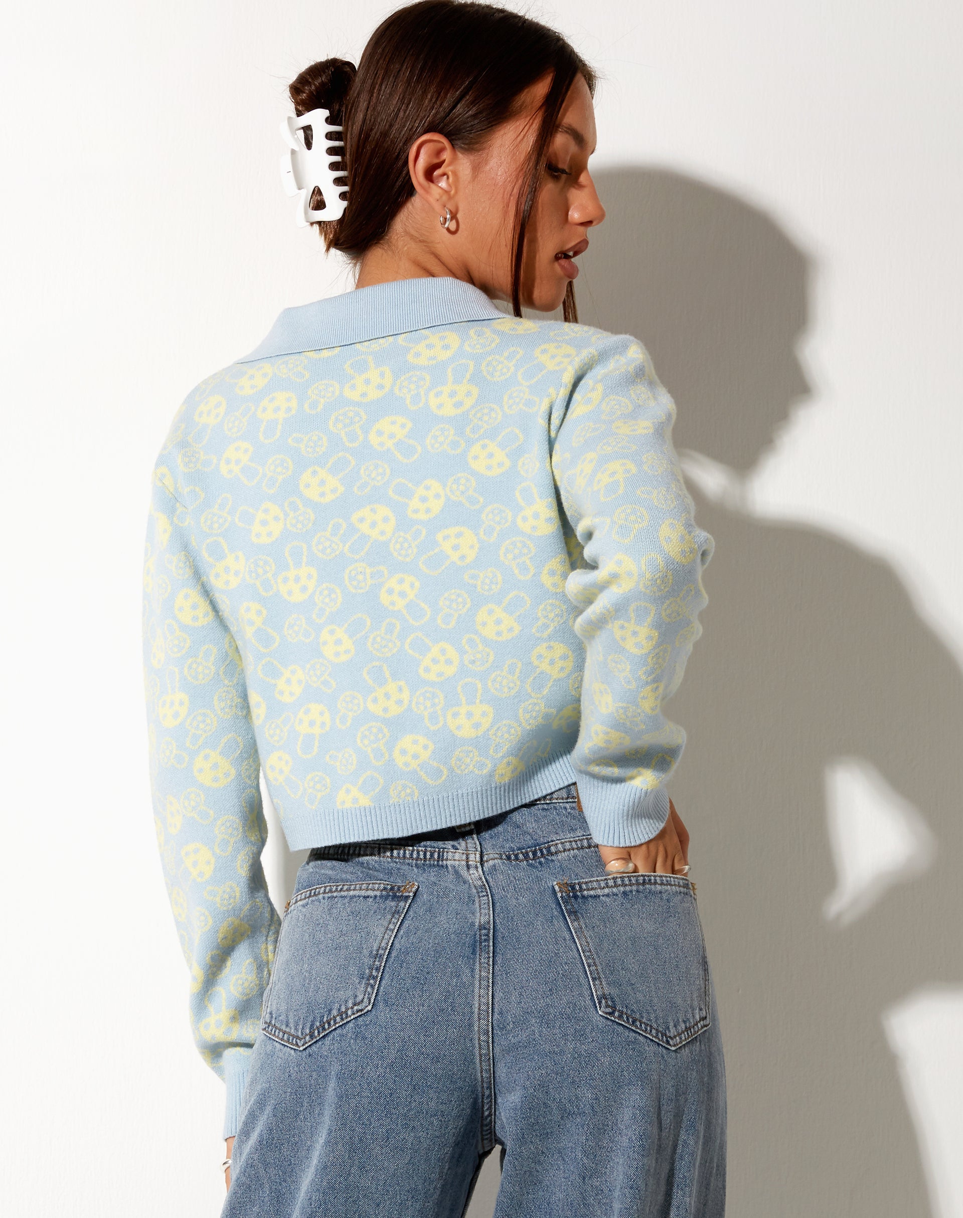 Image of Bufo Strickjacke in Baby Shroom Blau und Gelb