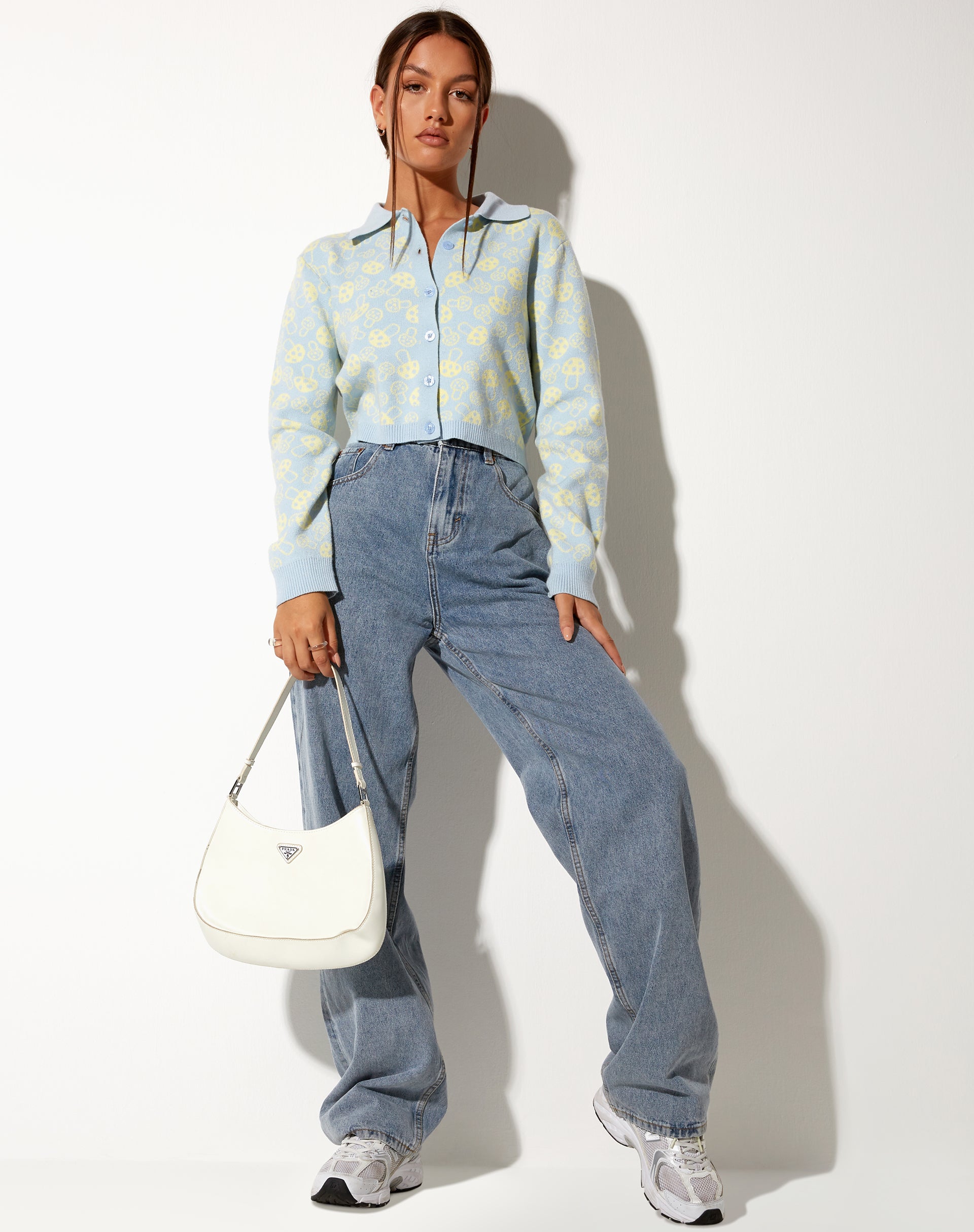 Image of Bufo Strickjacke in Baby Shroom Blau und Gelb