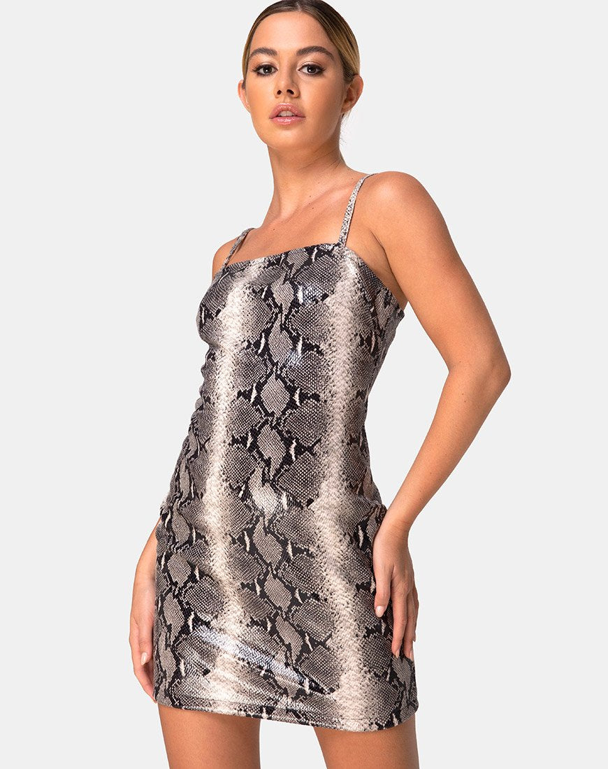 Burmay Kleid in PU Beige Schlange