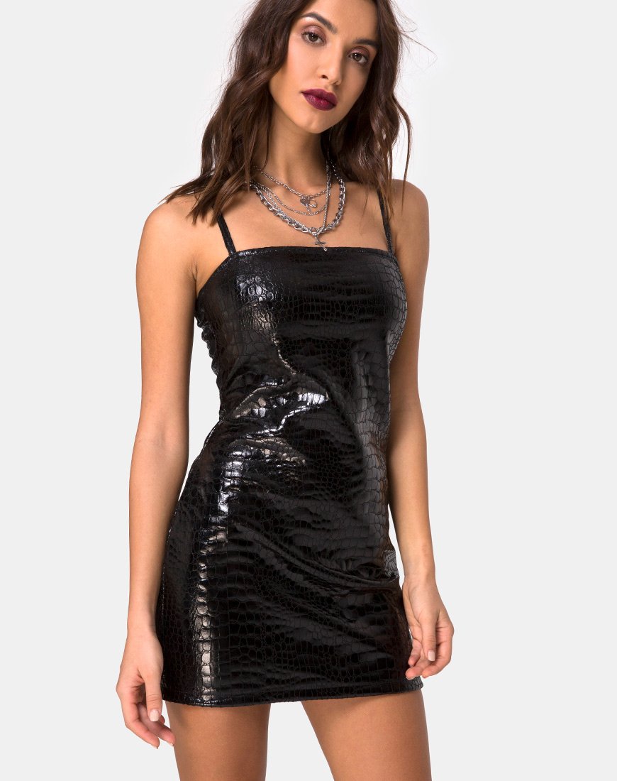 Burmay Kleid aus PU-Kroko Schwarz