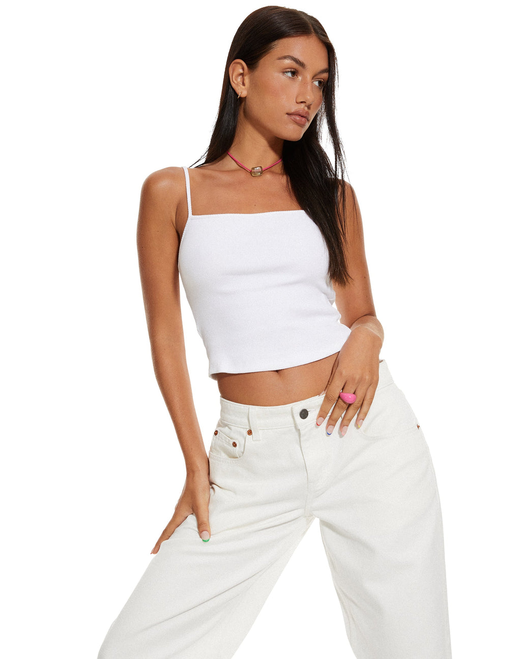MOTEL X BARBARA Yoon Geripptes Crop-Top in Weiß