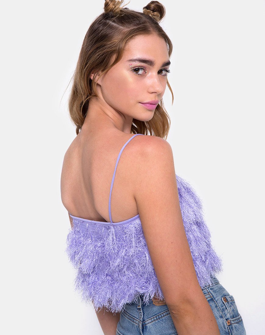 Image of Cadence Crop Top aus Kunstpelz Flieder