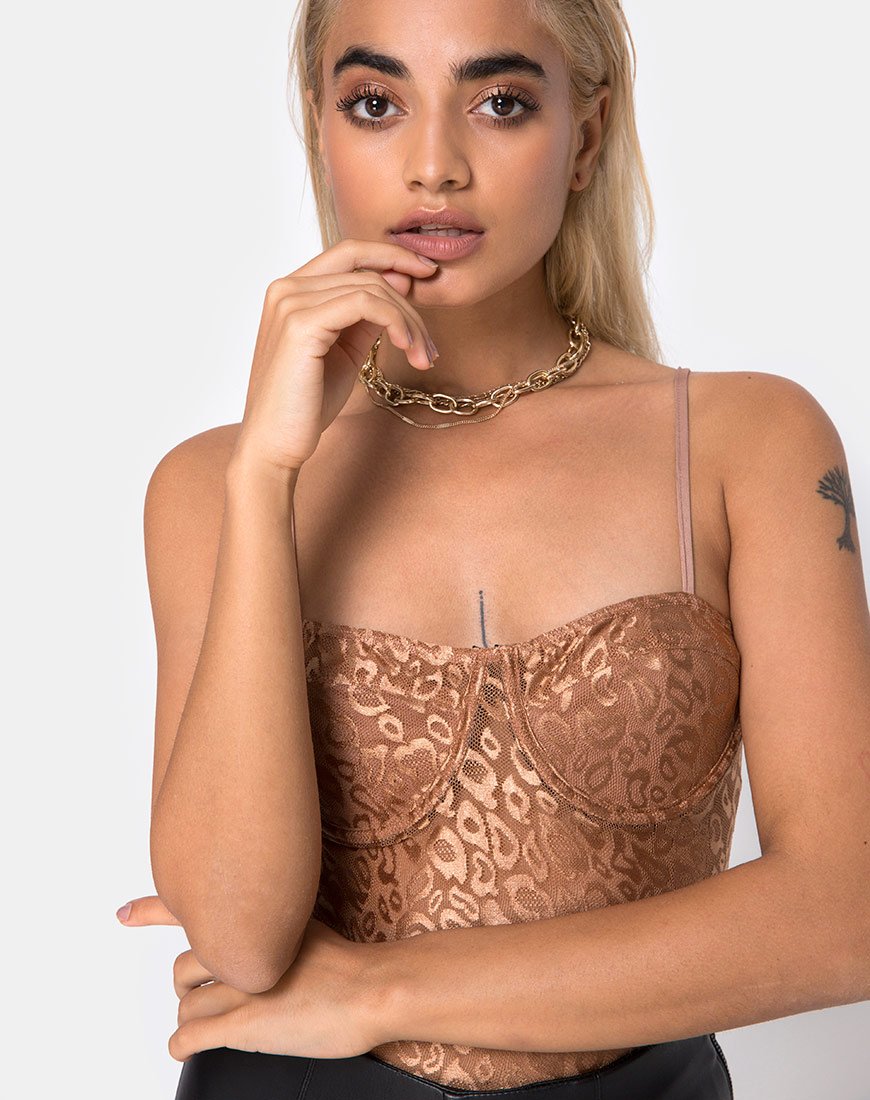 Calani Mieder in Leopard Sheen Net Caramel
