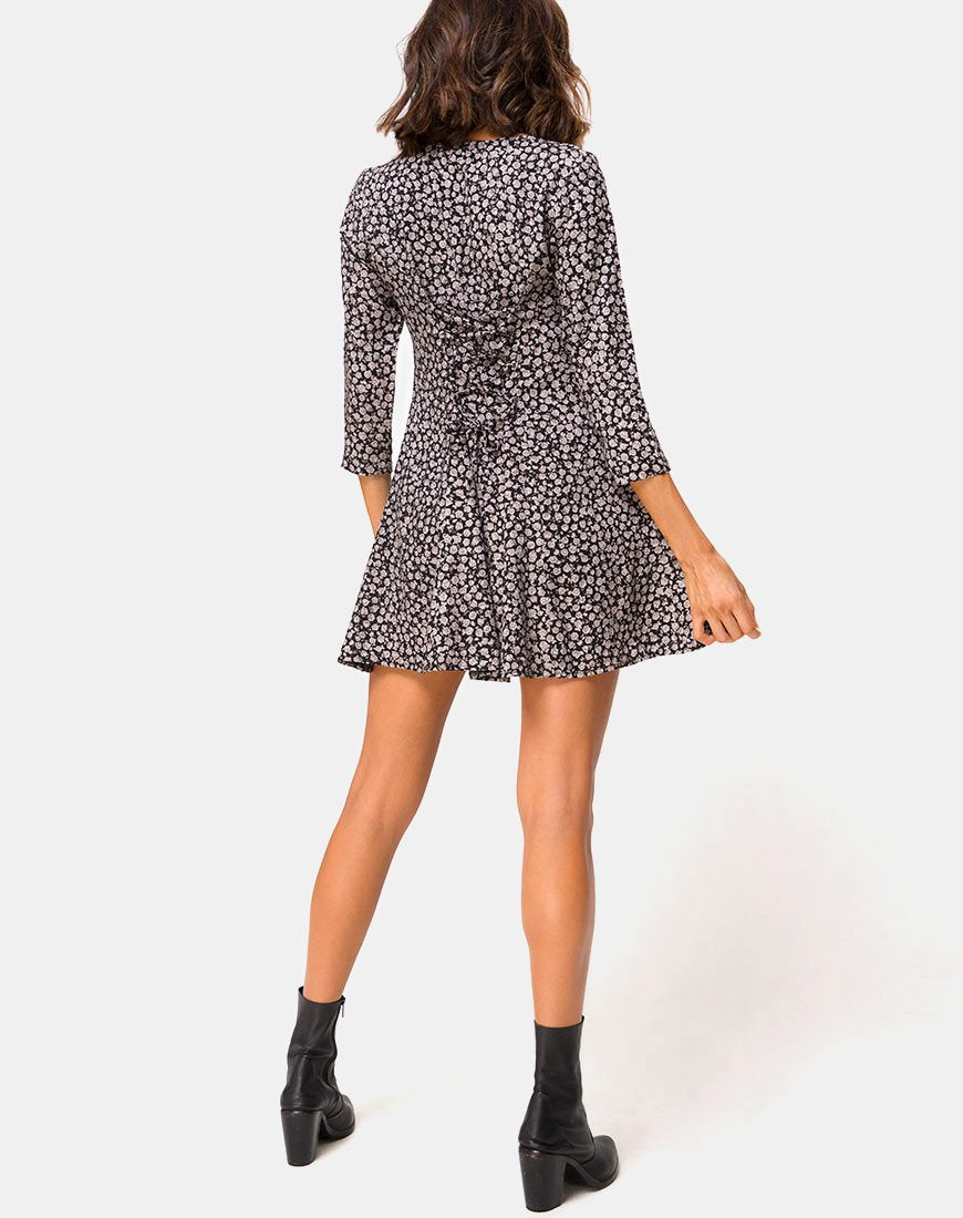 Image of Camisa Swing Kleid in Ditsy Rose Schwarz