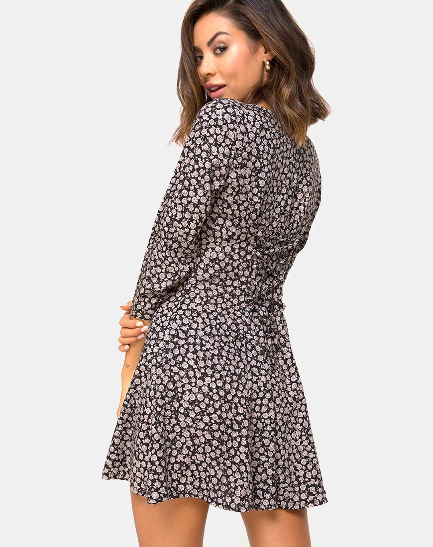 Image of Camisa Swing Kleid in Ditsy Rose Schwarz