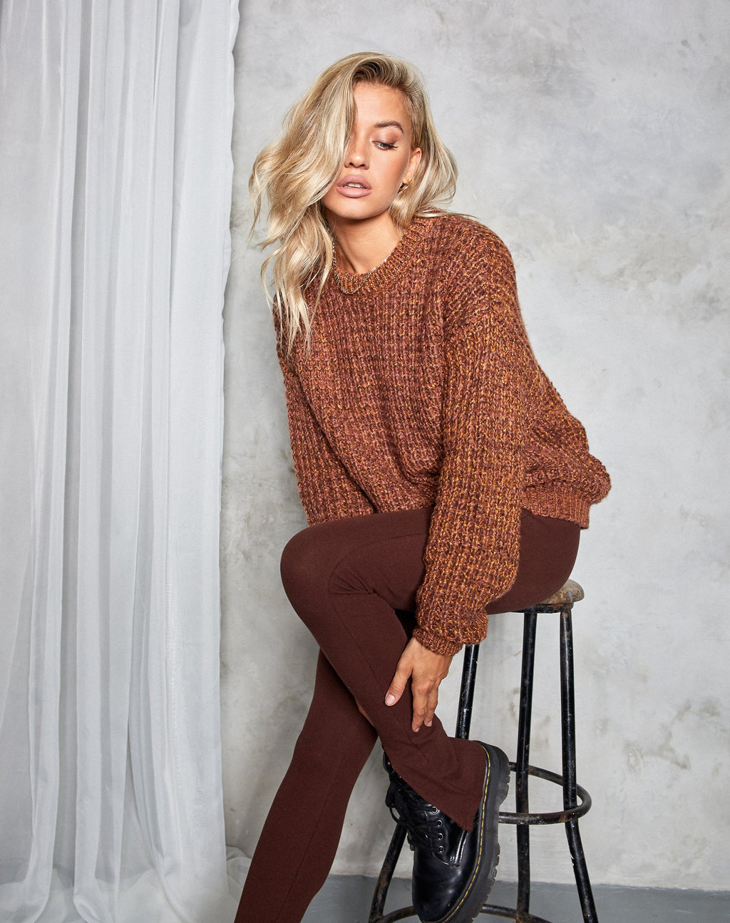 Karibu-Pullover aus Grobstrick Schwarz und Ingwer