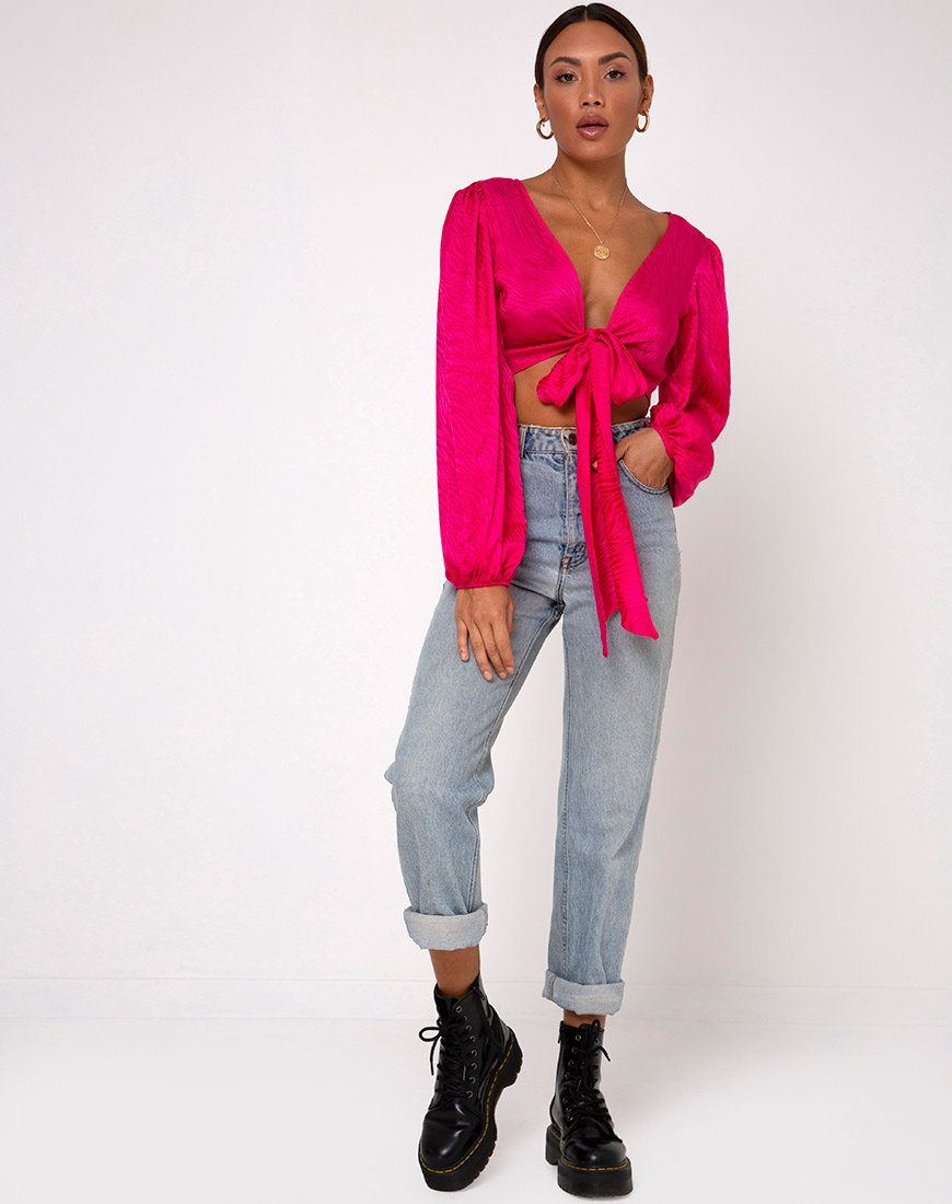 Bild von Carina Crop Top aus Satin Zebra Fuchsia