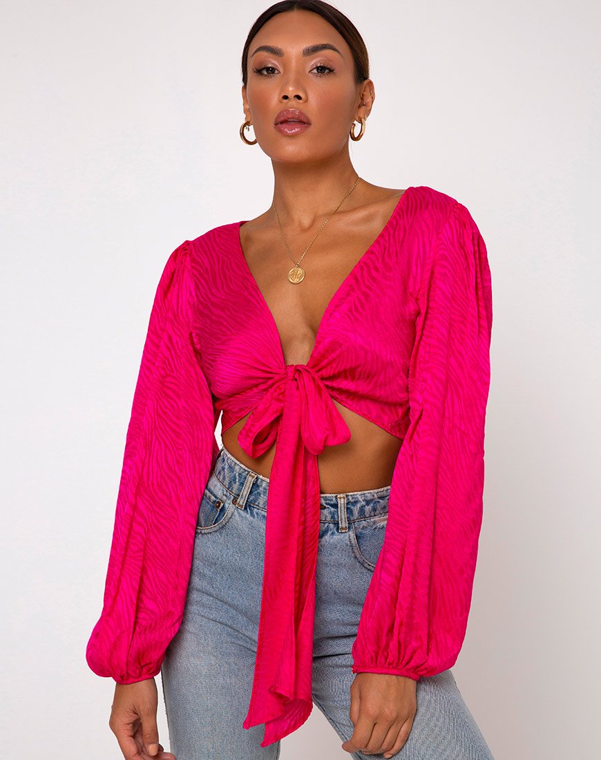 Carina Crop Top aus Satin Zebra Fuchsia
