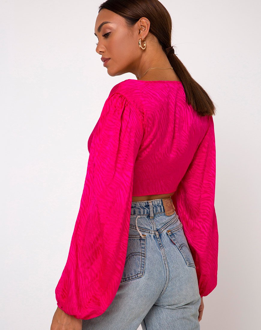 Carina Crop Top aus Satin Zebra Fuchsia