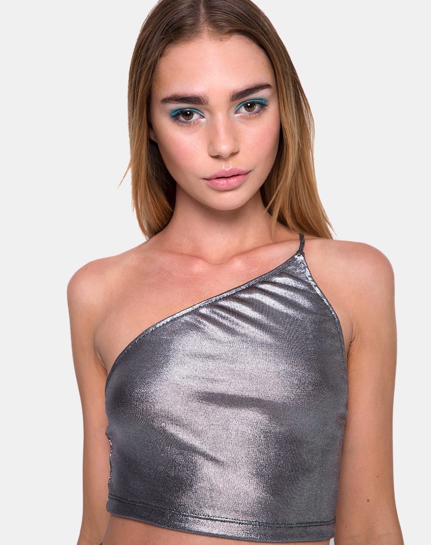 Carina Oberteil in Drapierstrick Silber Metallic