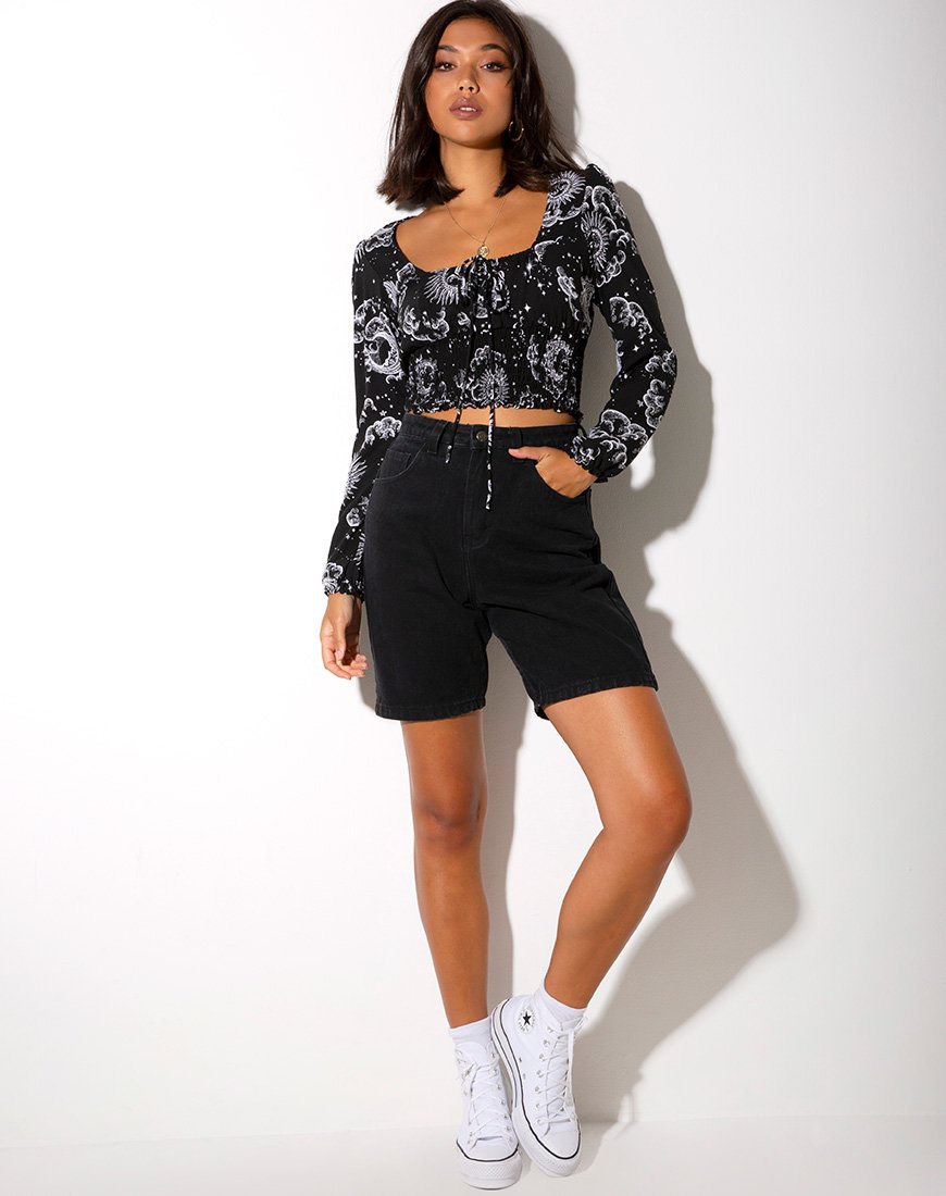 Image of Carmen Langarm-Top in Night Sky Schwarz