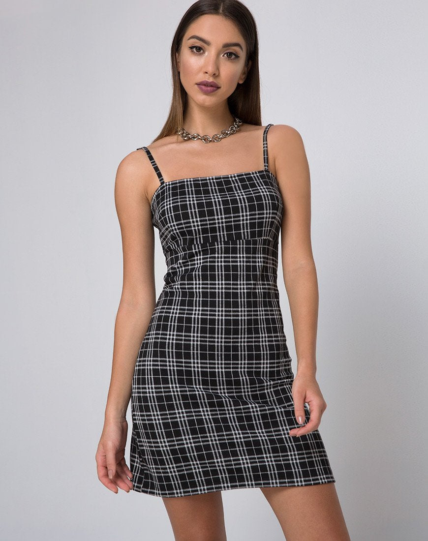 Image of Cecile Slip Dress in Mono Plaid Schwarz