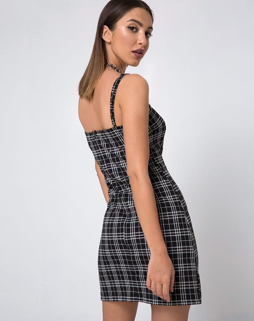 Image of Cecile Slip Dress in Mono Plaid Schwarz