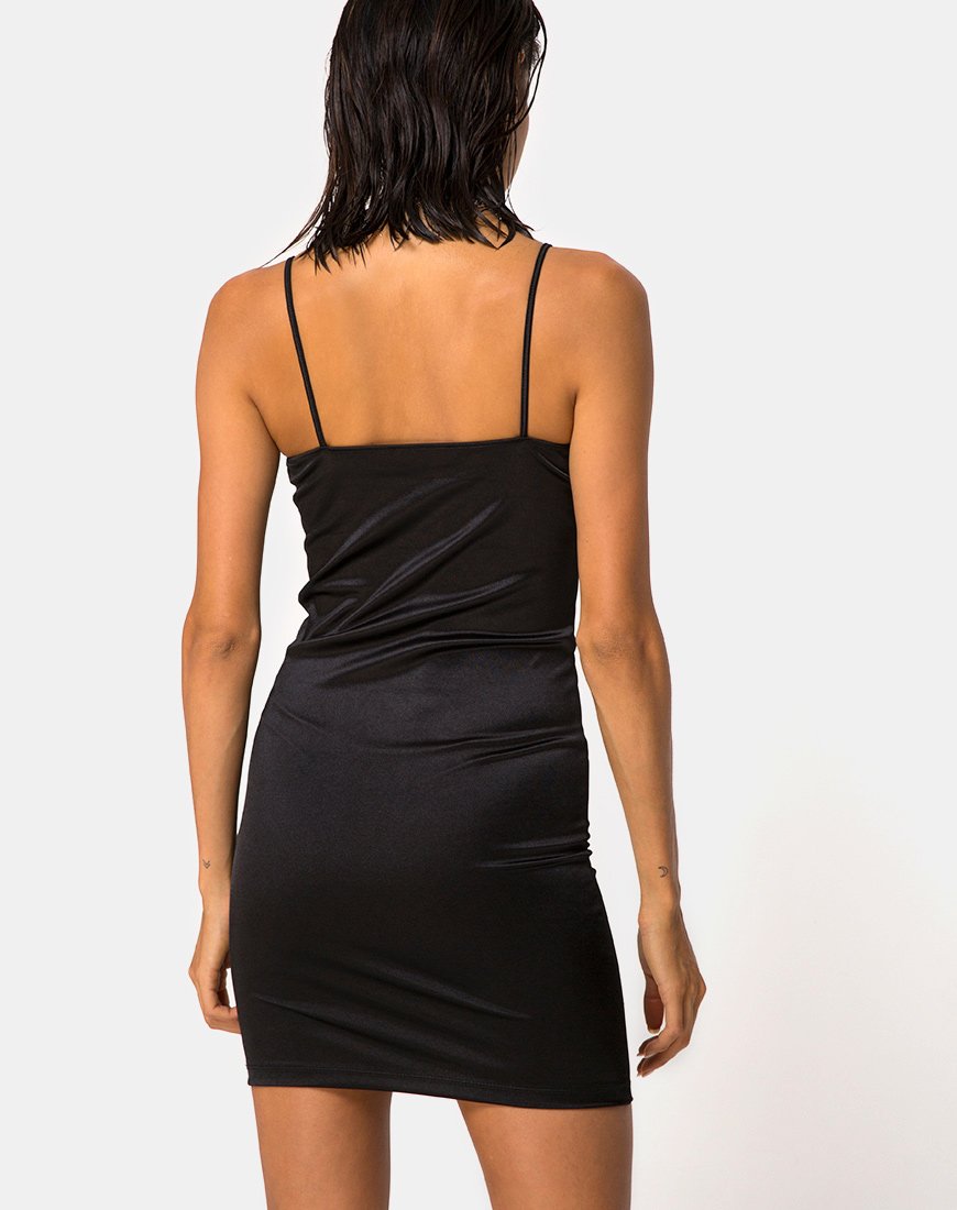 Cecile Kleid aus schwarzem Satin