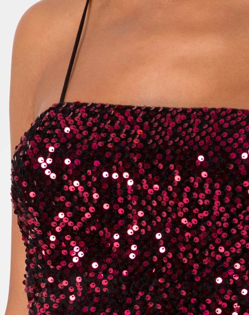 Image of Cecile Slip Dress in Samt Wein Pailletten