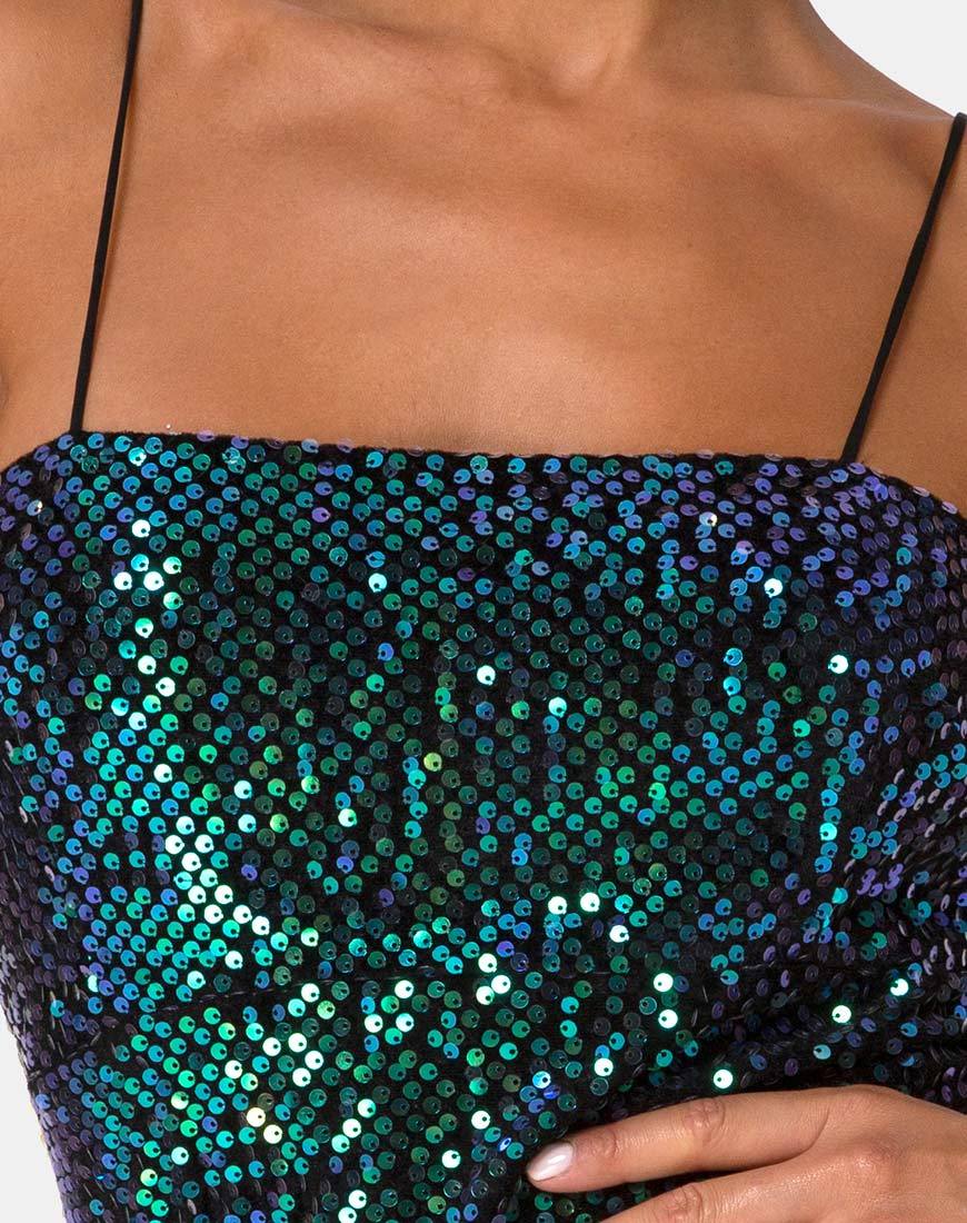 Bild von Cecile Slip Dress in Velvet Green Iridescent Pailletten