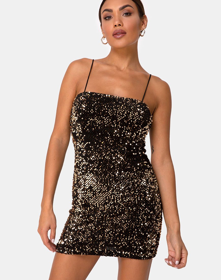 Cecile Slip-Kleid aus Samt mit Goldpailletten