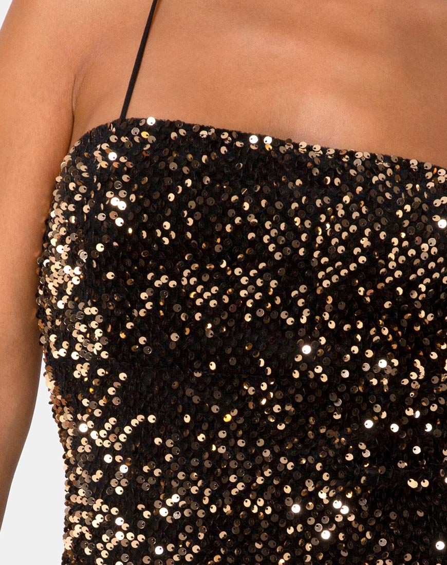 Image of Cecile Slip-Kleid aus Samt mit Goldpailletten