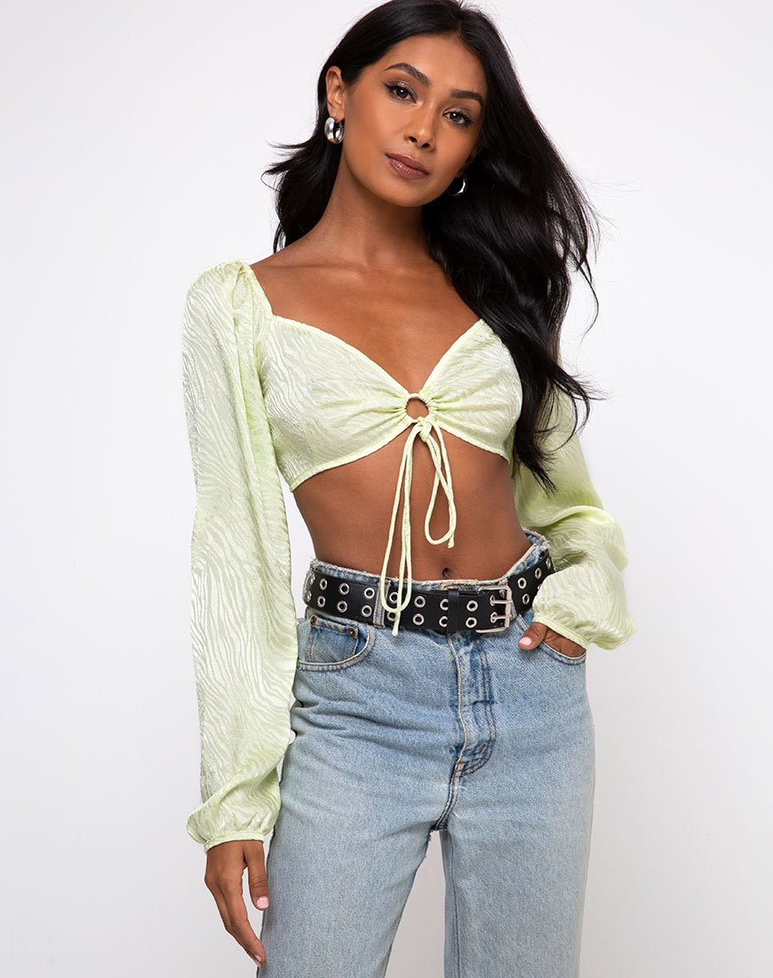 Celinda Langarm-Top aus Satin Zebra Pistazie