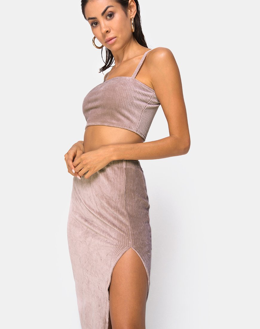 Bild von Midi Cheri Split Skirt in Rib Taupe