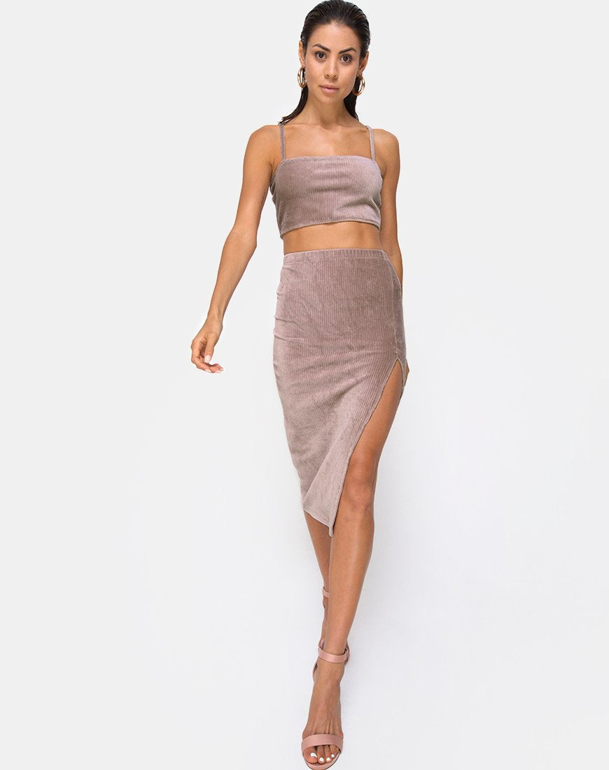 Midirock Cheri Split aus Rippe Taupe
