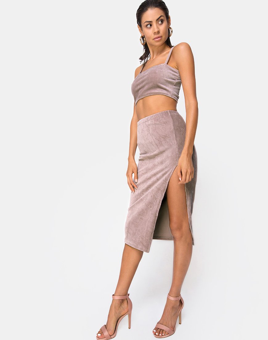 Bild von Midi Cheri Split Skirt in Rib Taupe